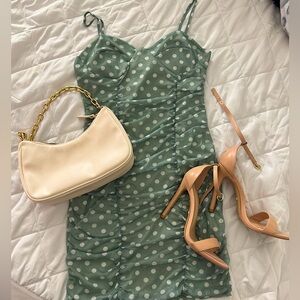 Light green polkadot mini dress from Pretty Littlething